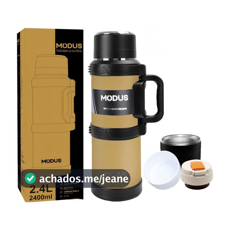 MODUS Garrafa Térmica 2.4 Litros Para Água E Café Inox Parede Dupla Isolada Bebidas Quentes E Frias