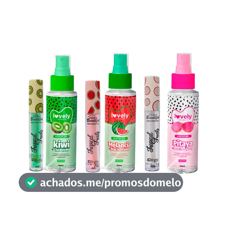 Kit Body Splash Corporal Gloss Labial com Cheirinho de Fruta Face Beautiful