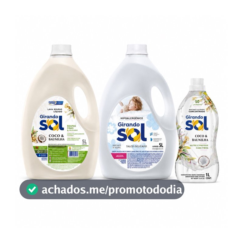 Girando Sol Sabão Líquido 5L Coco e Baunilha | Amaciante 5L Hipoalergenico | Kit Concentrado Coco 1L