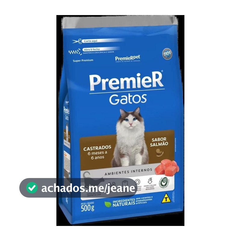 Ração Seca PremieR Gatos Castrados 6 meses a 6 anos sabor Salmão 7.5kg