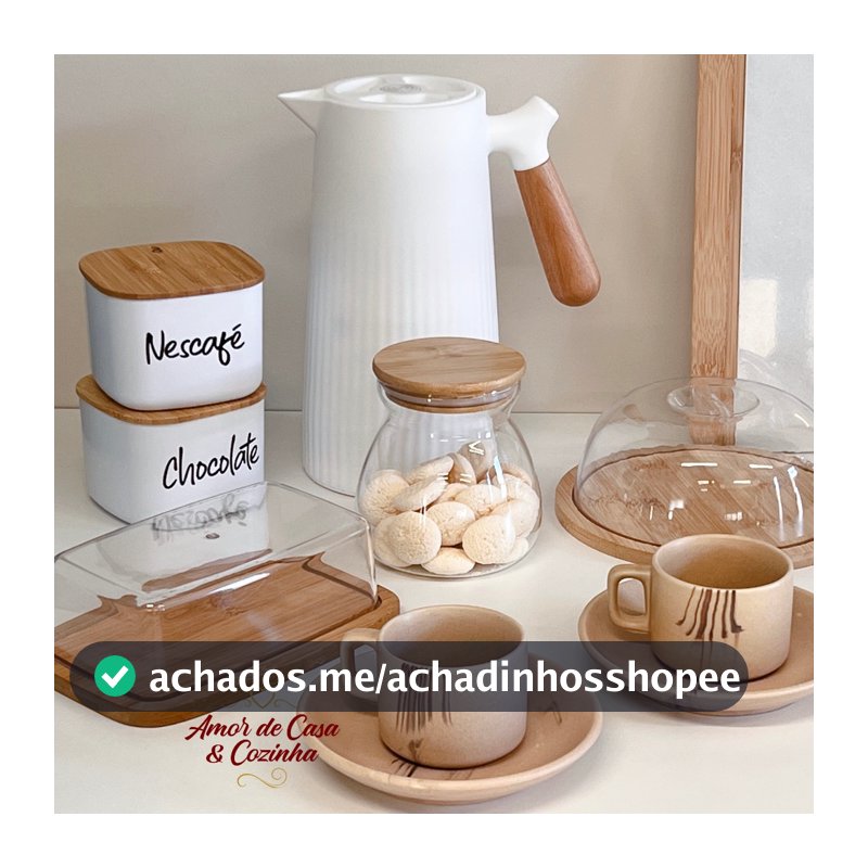 KIT MESA POSTA BAMBU ESCOLHA PERSONALIZAÇÃO 8 PEÇAS GARRAFA POTES QUEIJEIRA MANTEIGUEIRA XICARAS