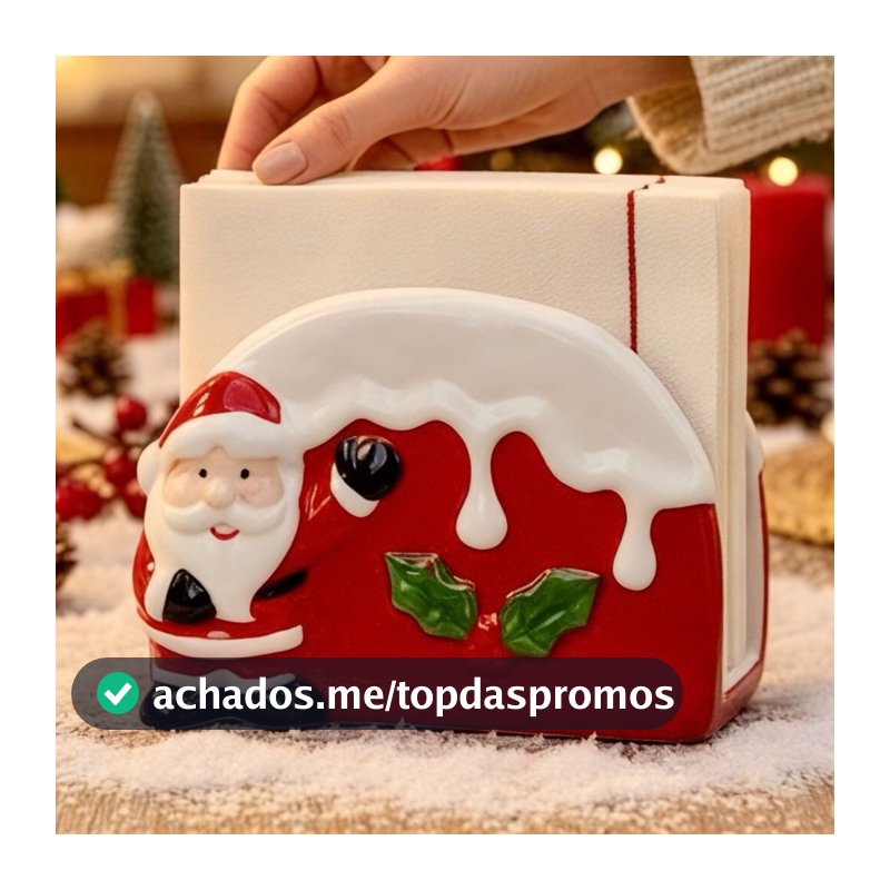 Porta Guardanapos Natalino de Porcelana Papai Noel Natal 2026