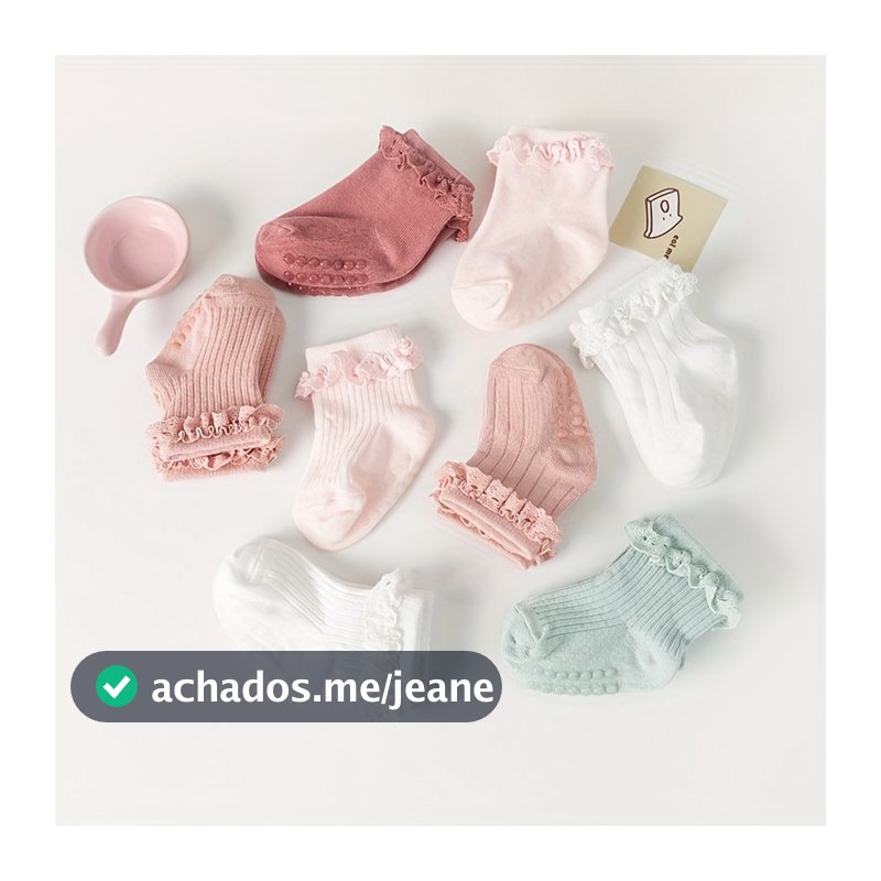 Meias De Algodão Para Bebês Meninas Com Babados De Renda Fofos E Respiráveis Recém-Nascidos De 0 A 6 Meses