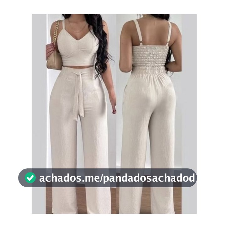 Conjunto Feminino Duna Areia Calça Pantalona e Cropped com Bojo Alça Regulável Alfaiataria
