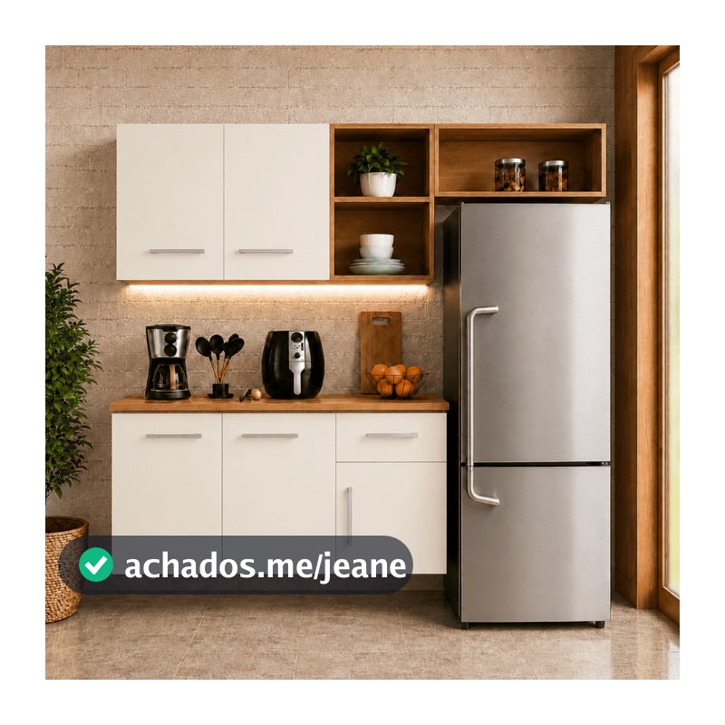 Armário de Cozinha Kit Aéreo e Balcão Compacta Freijó Off-White Nicho Gabinete Cozinha - Blue Moby