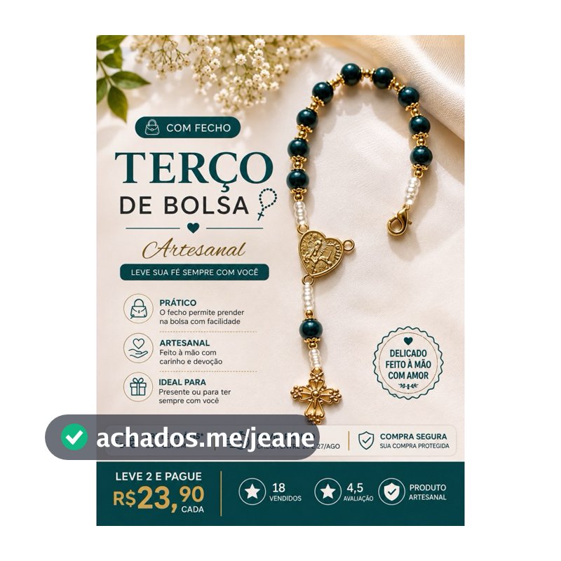 Terço de Bolsa Católico Verde Água com Fecho | Terço Artesanal Nossa Senhora para Bolsa
