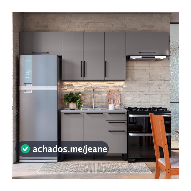 Armário de Cozinha Modulada Completa Fidelitá Mônaco 4 Peças 280cm 7 Portas 3 Gavetas Sem Tampo Chumbo/Titânio