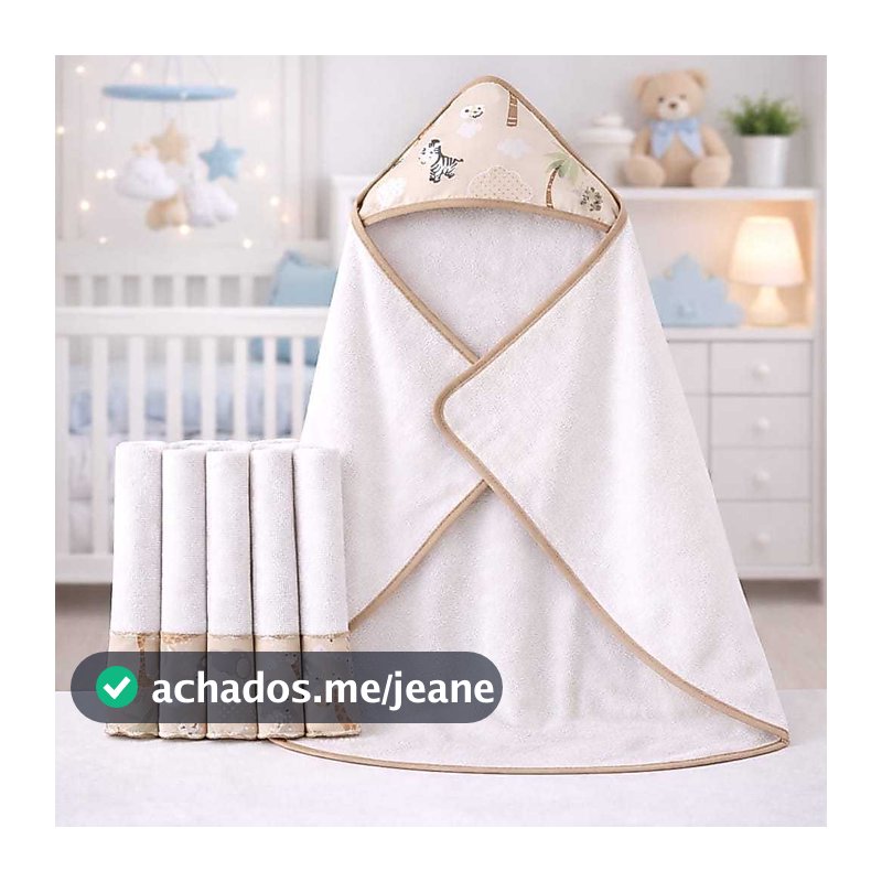 Kit Toalha de Banho para Bebê Forrada + 5 Toalhinhas de Boca Higiênicas