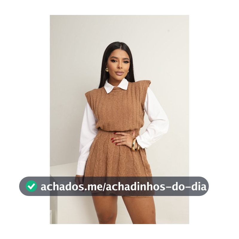 Conjunto Tricot Feminino Inverno Colete e Saia Plissada | Conjunto Trico Moda Feminina Inverno