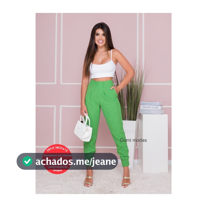 Domi Modas Calça Cenoura Jogger De Linho com ziper na perna tendencia moda L816