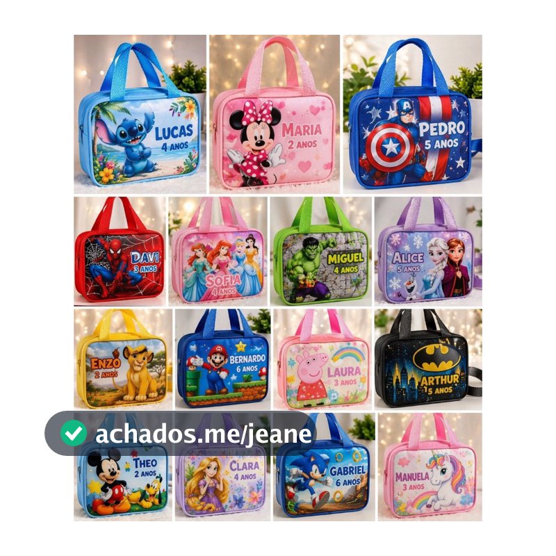 Kit Bolsinha Lancheira Infantil Personalizada com tema festa/personagens Lembrancinha Aniversário