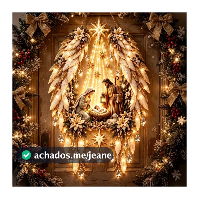 Decoração De Parede De Natividade Iluminada , Cena De Belém De Ouro 3D LED Luz Suspensa De Natal Com Brilho Quente , Orn