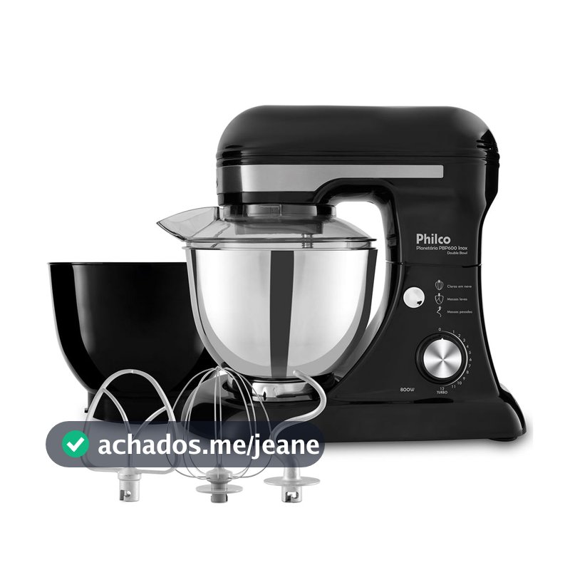 Batedeira Planetária Philco PBP600P Turbo Inox Double Bowl 600W