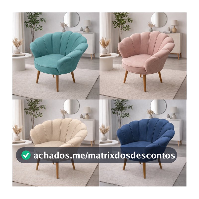 Poltrona Decorativa Pétala luxo Tecido Veludo Pés Palito Sala, quarto e recepção.