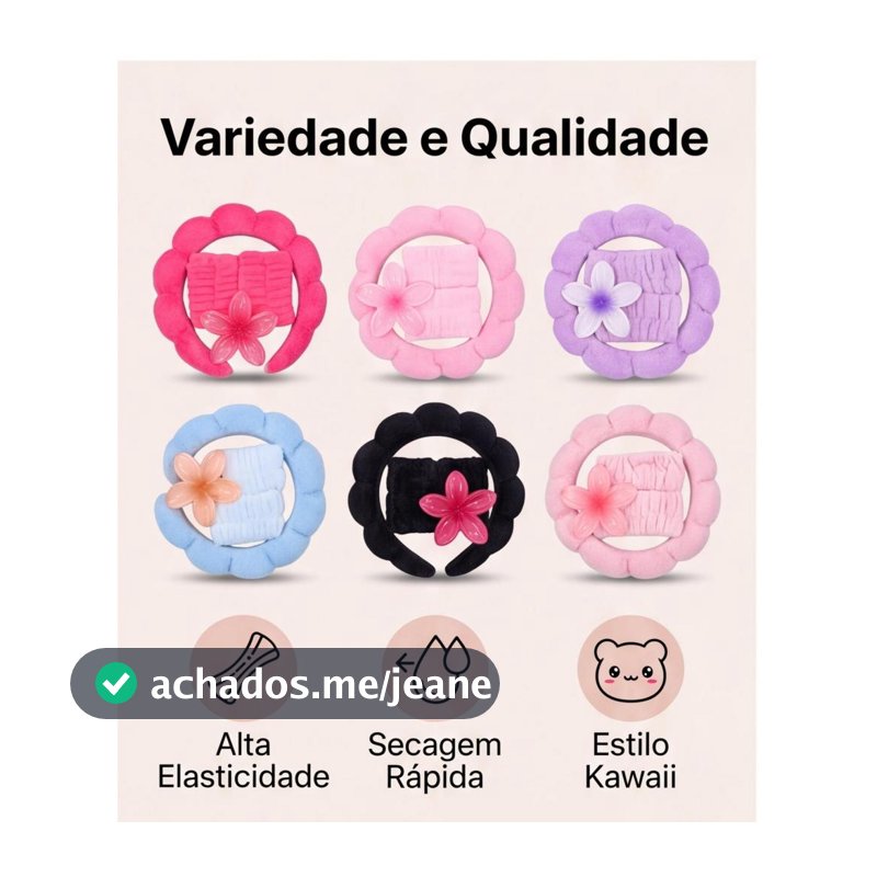 KIT 4 PCS - Acessórios de Skincare Spa Feminino-(1 conjunto contém 4) Presilha de Flor Tiara Nuvem Faixa de Pulso