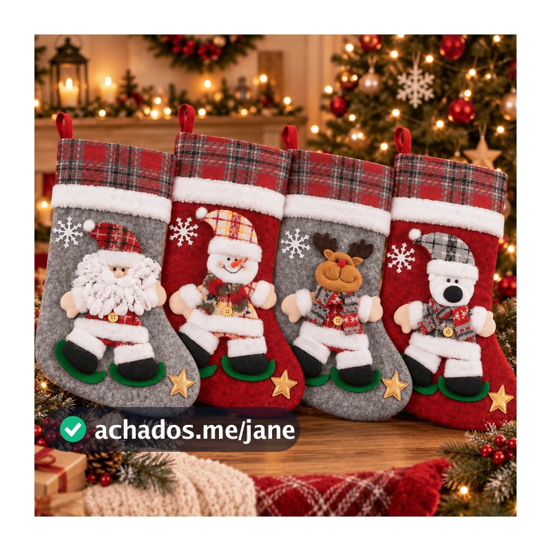 Bota Meia Natalina Decorativa 25x40cm Enfeite de Natal para Pendurar