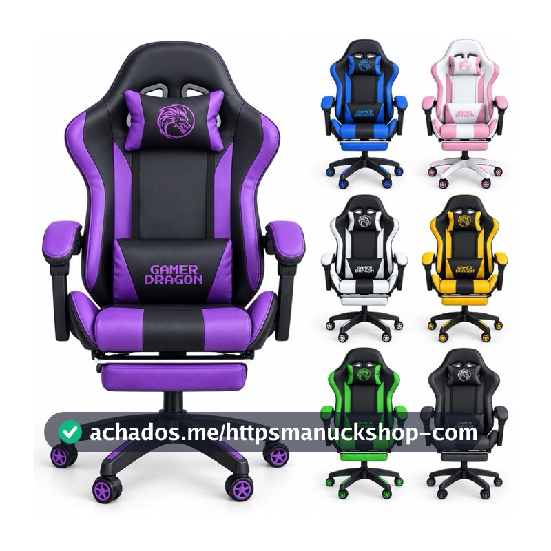 Cadeira Gamer Ergonômica Reclinável Giratória Ajuste Altura Escritório DG-02 Apoio Pés