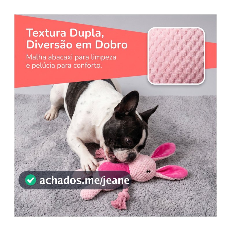 Brinquedo Coelho Pelúcia c/ Corda p/ Cães | Tecido Abacaxi Anti-Rasgo | Corda Reforçada | Com Apito