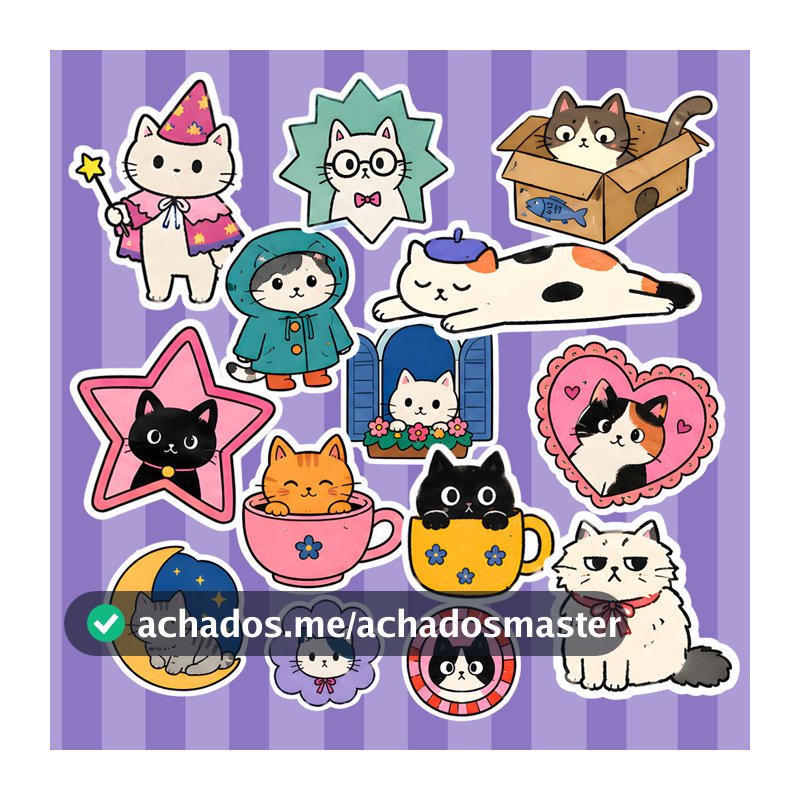22 Adesivos Gatinhos Ilustrados para Garrafinha, Caderno, Kindle, Journal e Capinha