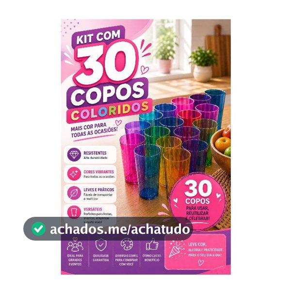 Kit 30 Copos Long Drink 350ml Acrílico Translucido para Lembrancinha, Festa ou Personalizar