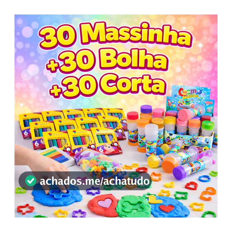 Kit 30 Massinha de Modelar + 30 Bolha de Sabão + 30 Cortador Forminha Infantil Lembrancinha
