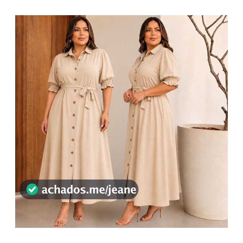 Vestido Feminino Midi Plus Size Tecido Dunas Premium Manga Bufante Elegante Casual Lançamento