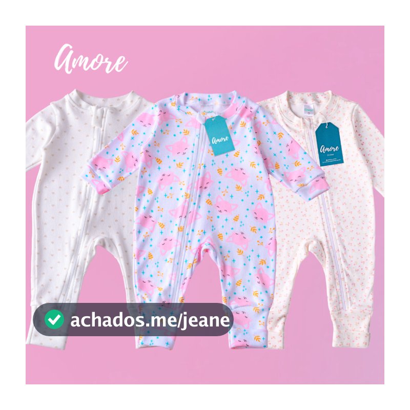 Kit 3 Macacão Menina Amore Vira Pé Floral Recem Nascido a 12 Meses 100% Algodão