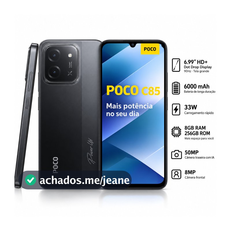 Celular Xiaomi POCO C85 Dual SIM 256GB/8GB Ram/128GB/6GB Resistente 6.9" 120Hz Versao Global Original Lacrado
