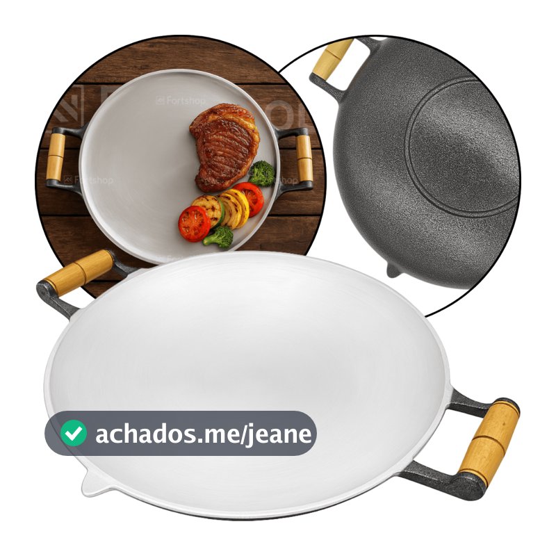 Disco Arado Rústico 40cm Em Alumínio Fundido Chapa Multiuso Redonda Churrasco Picanheira Macarrão