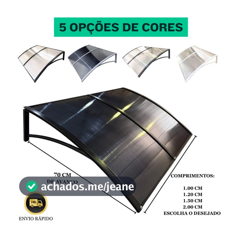 Toldo Policarbonato 100 a 200x70cm  Alta Resistência, Proteção UV area externa portas e janelas