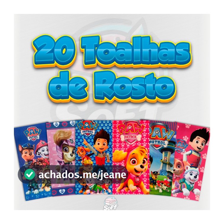 20 Toalhas de Rosto e Mão Personalizadas Patrulha Canina Surtidas Infantil Menino Menina