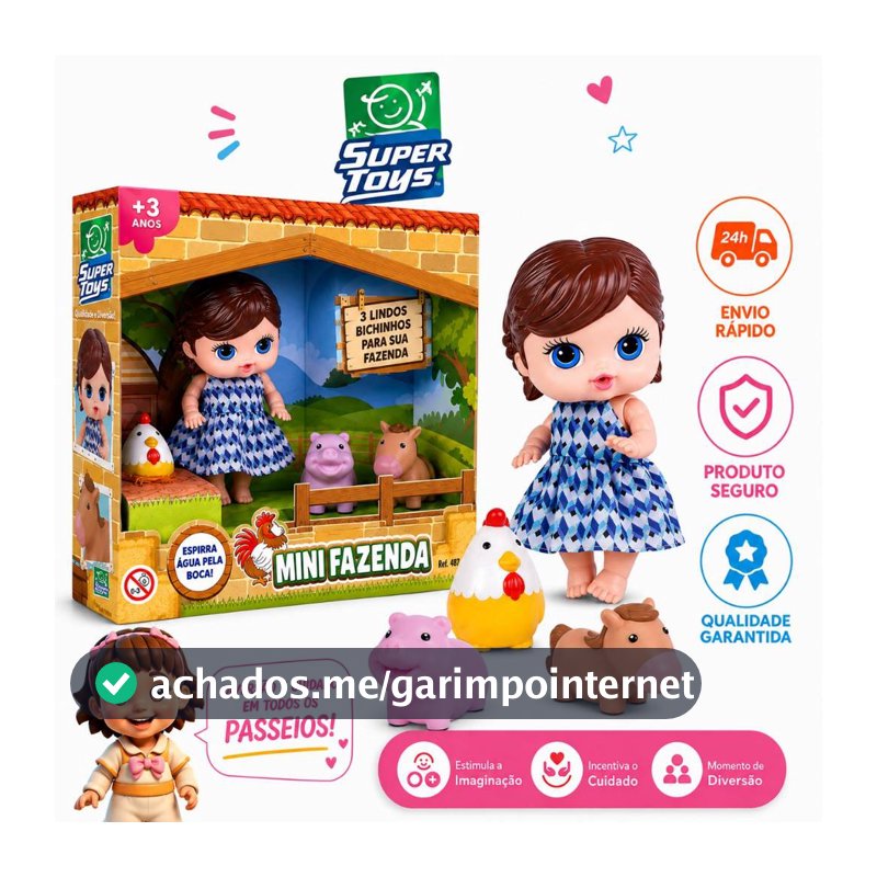 Boneca Menina Com Acessorios Mini Fazendinha - Super Toys