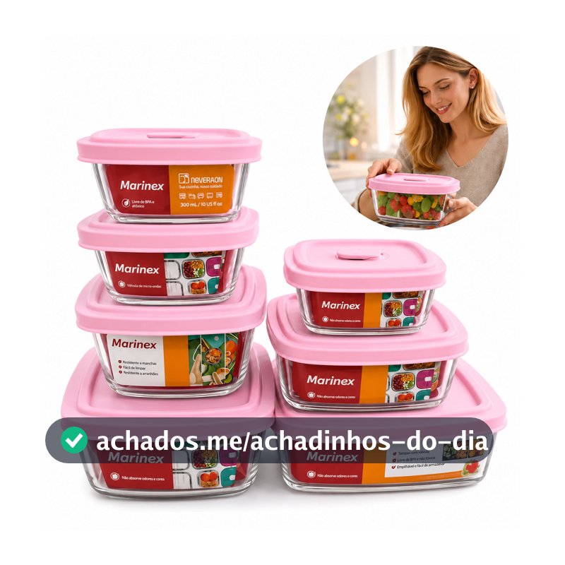 Kit 7 Potes Marinex Vidro Com Tampa Facilita Envio Imediato