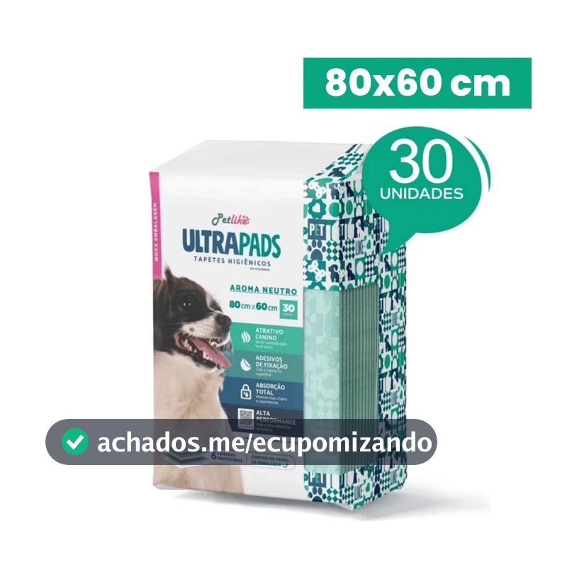 Tapete Higiênico Cães Ultra Pads Natural 80cmx60cm 30 unidades