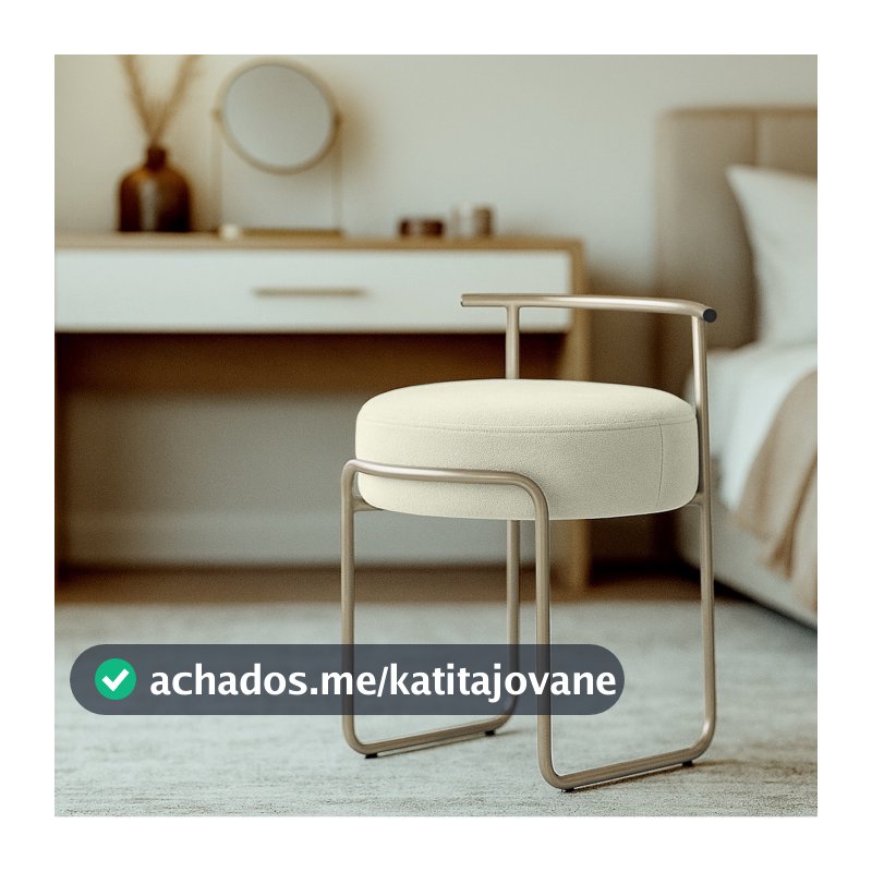 Puff Sala Redondo Evans Base Metal Champagne Tecido Boucle Cores