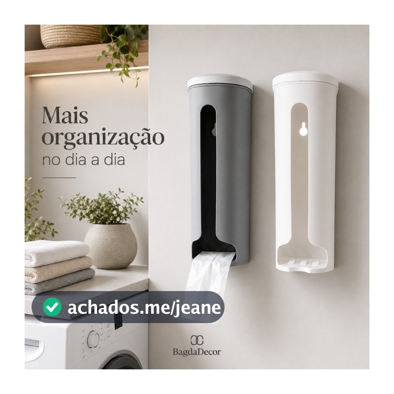 Porta Sacolas Adesivo Sem Furo para Cozinha ou Armário Branco/Cinza – Plástico Resistente