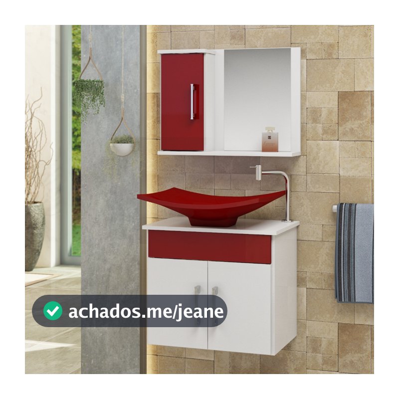 Conjunto Bali MDF gabinete para banheiro 50cm com cuba e espelheira