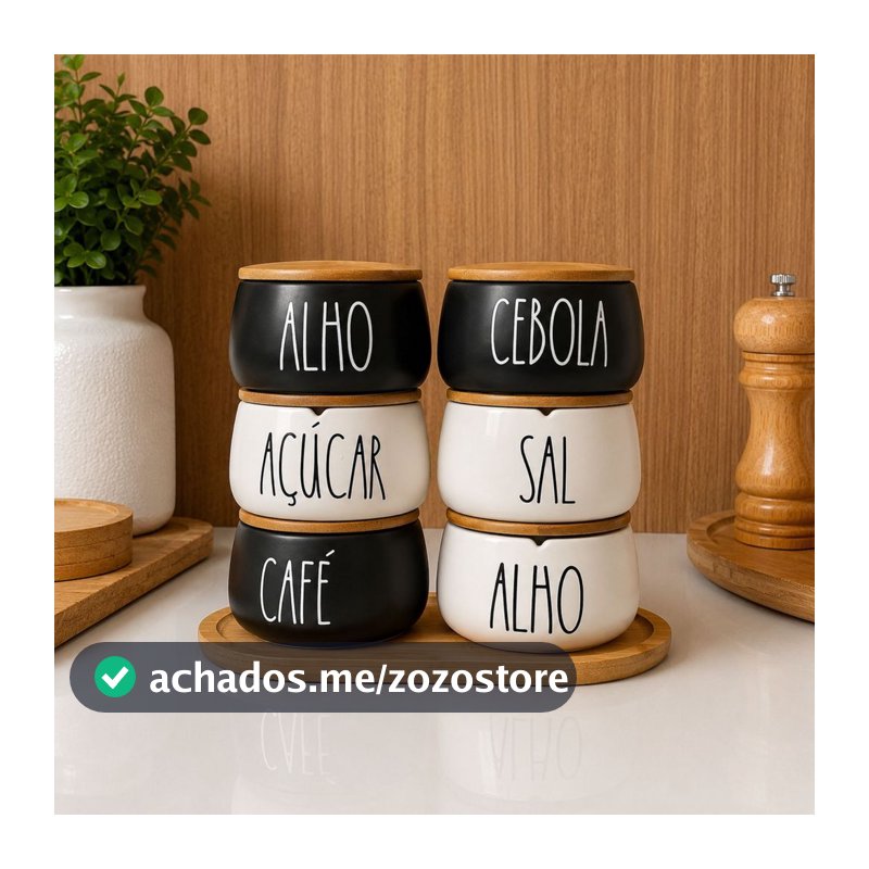 Pote em Cerâmica com Tampa de Bambu Minimalista Chique Personalizado
