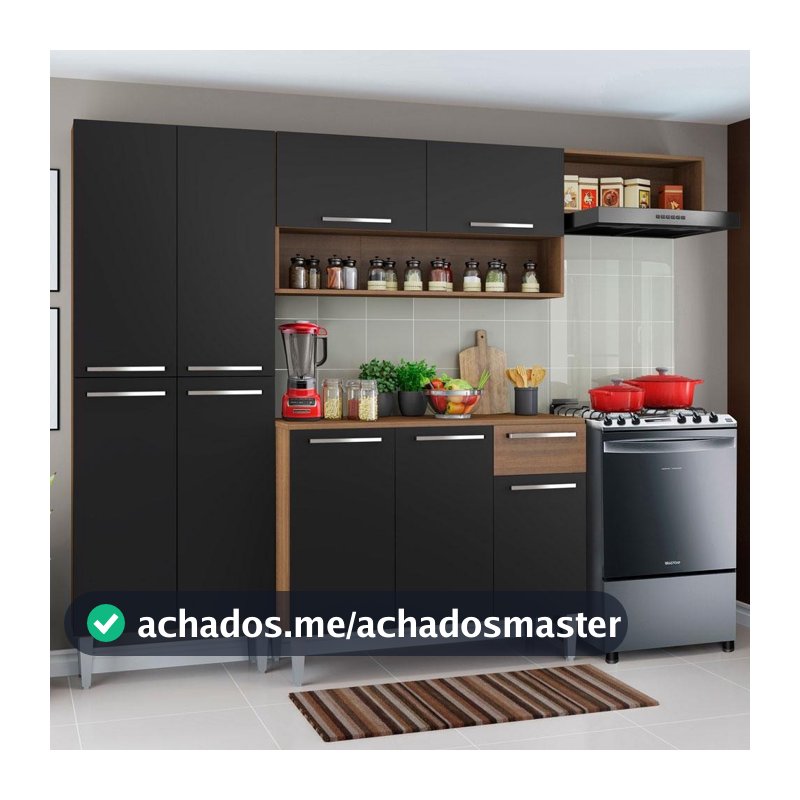 Armário de Cozinha Compacta Rustic/Preto Emilly Top Madesa