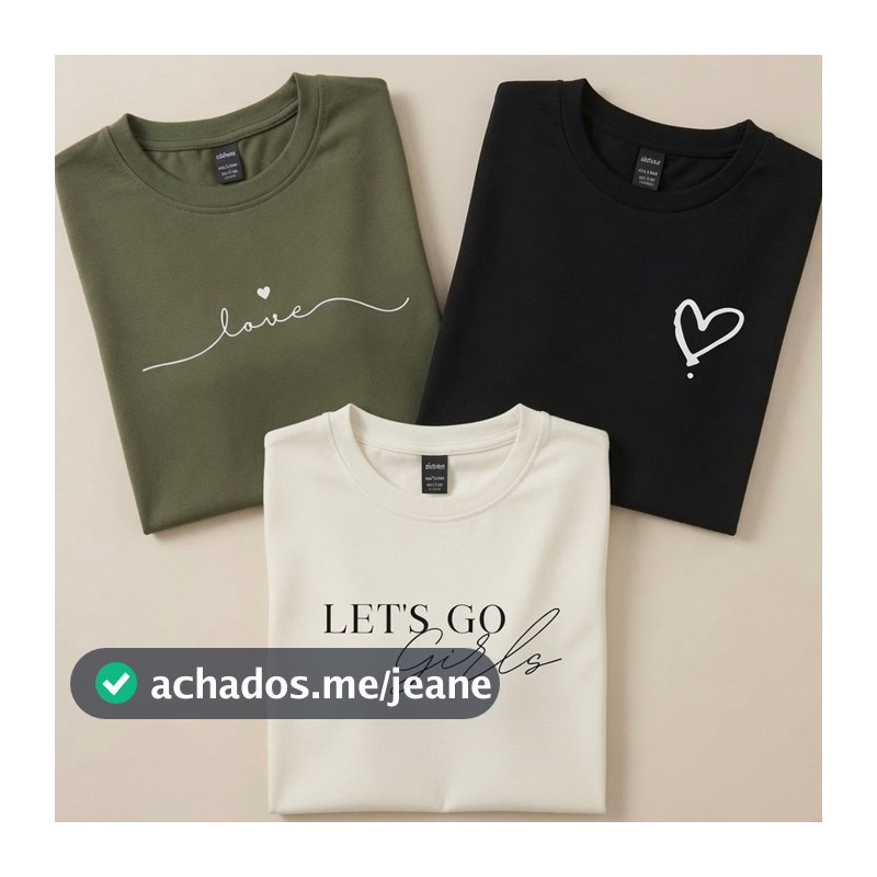 Kit 3 Camisetas Femininas Baby Look Love Let's Go Girls Coração Estampada Algodão Premium