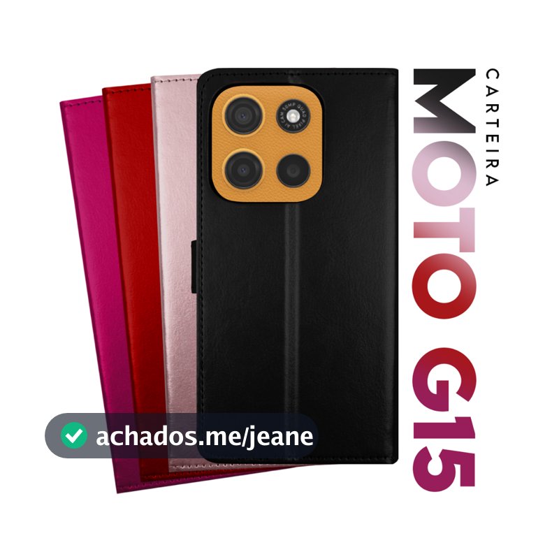 Capa Case Capinha Carteira Flip Cover Couro Sintético PRETA Para Motorola Moto G15 Xt2521 tela 6.72 Pol