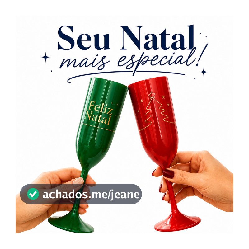 Kit com 10 Taças Acrílica 190 ml Feliz Natal para Frizantes Espumantes para Festas Eventos