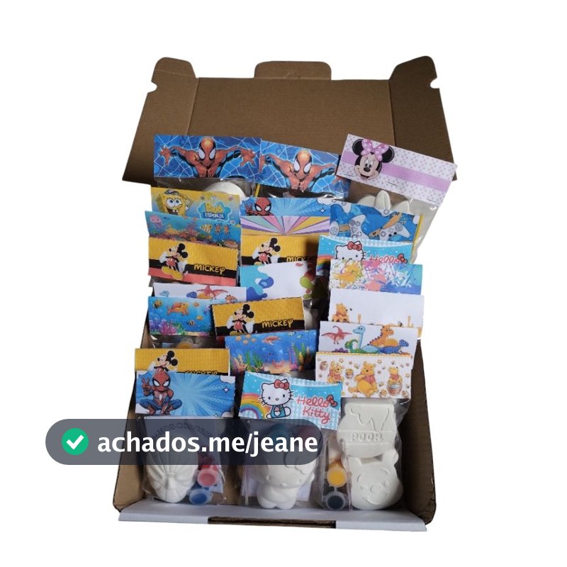 kit Pintura em Gesso Peças Infantil Completo - Lembrancinha com Tinta, Pincel e Mini Livreto