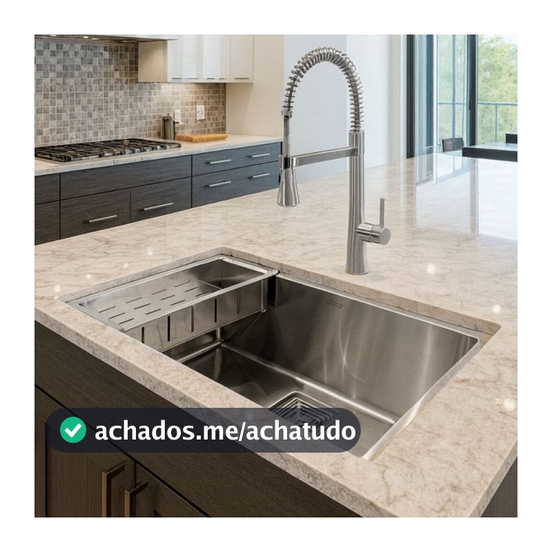Cuba Cozinha Quadrada Inox 304 60x40 Escovada 3mm Calha Sifão E Válvula Gourmet