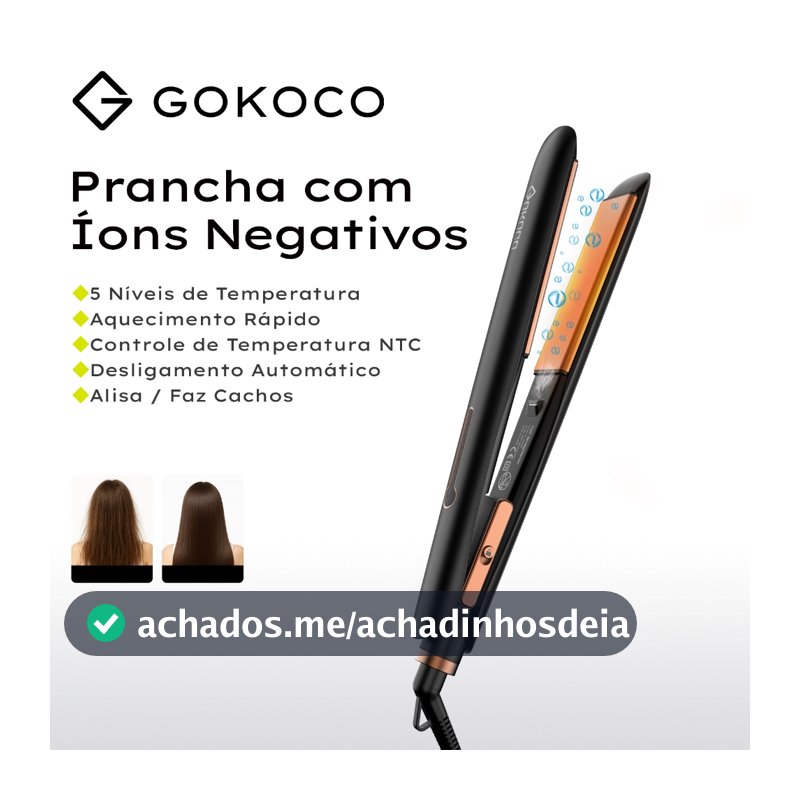 GOKOCO Alisador De Cabelo De lons Negativos Desligamento Automático Aquecimento Rápido Controle De Calor NTC Liso/Cachos