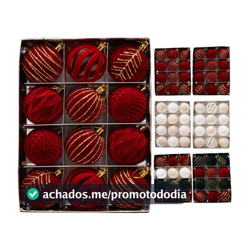 12pçs Bolas De Natal De Veludo , Enfeites De Árvore Flocados Entrega Para Decoração De Feriado