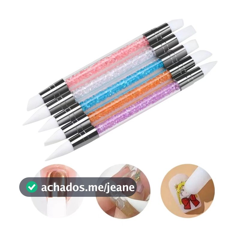 Kit 5 Pincéis Silicone Decoração Unhas 3D Profissional Nail Art