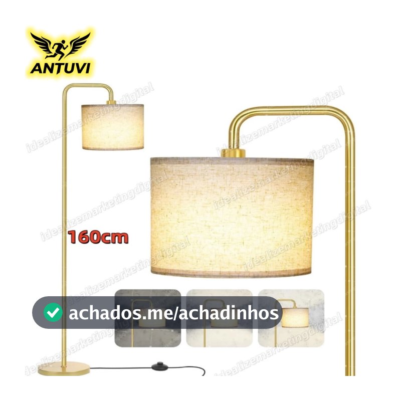 Luminária De Chão 1,60m Abajur Leitura Piso Dourado 110/220v Bivolt