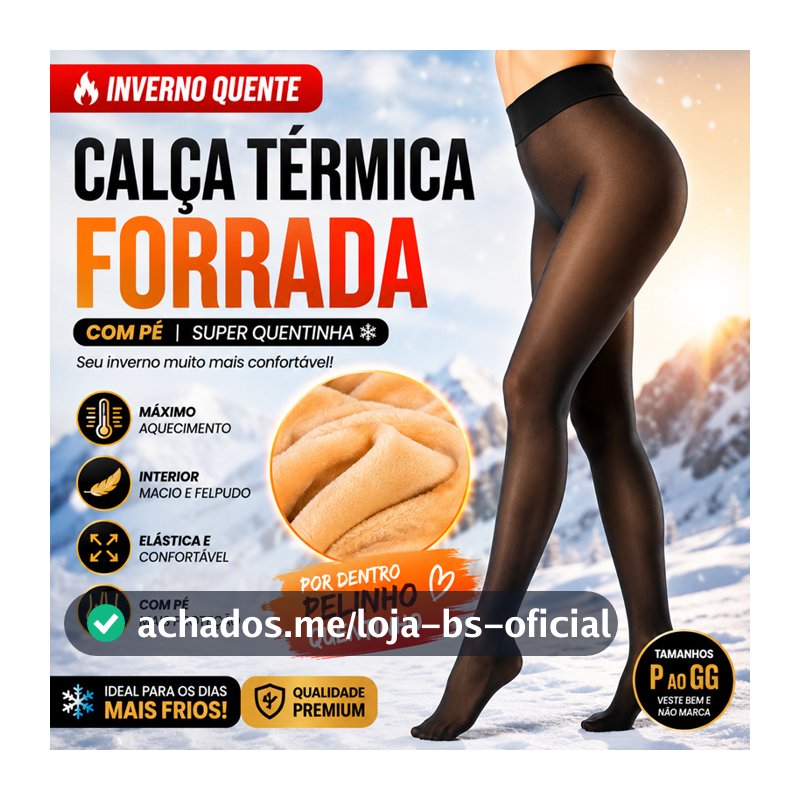 Meia-calça térmica preta com forro peluciado –De Lã  quente para o inverno 2026,Feminina