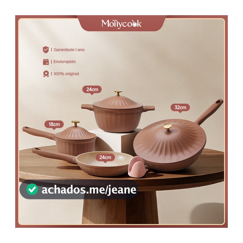 Mollycook Conjunto Panelas Kit 5 Peças Alumínio Jogo Panelas Elegance Antiaderente Cerâmica Para Indução Gás Linha Akoya